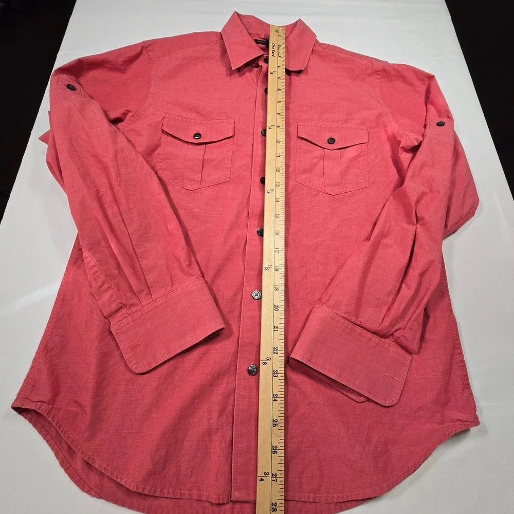 Banana Republic Mens Red Roll Tab Long Sleeve‎ Button Down Utility Shirt Medium